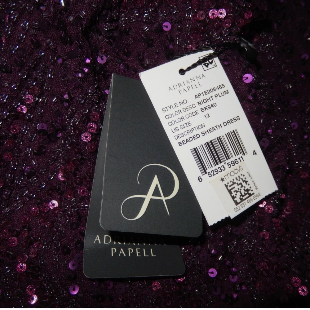 Adrianna Papell Plum Purple Beaded Sequin Flutter Sleeve Cocktail Dress - Picture 5 of 9